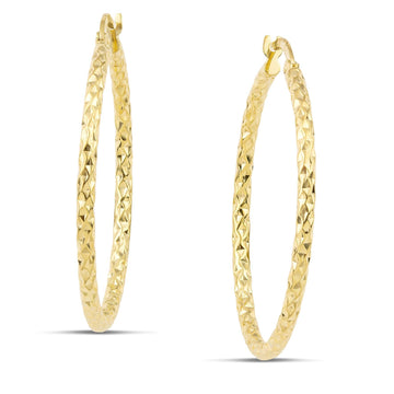 Σκουλαρίκια κρίκοι από χρυσό 14 καρατίων, με μοντέρνο σχέδιο.